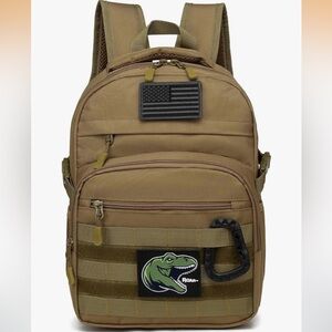 Rugged Tan Backpack with Dinosaur Patch